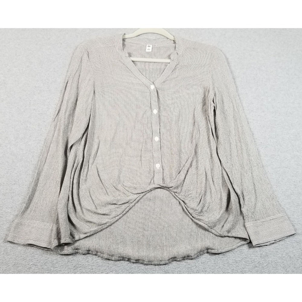 BP Top Womens S Small Black White Striped Sheer Twist Front Long Sleeve Blouse